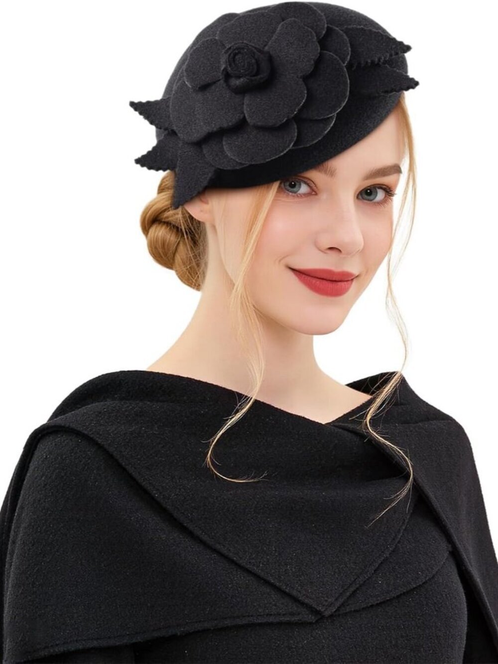 Women's Wool Fashion Blend French Beret Hats Party Fascinators Black